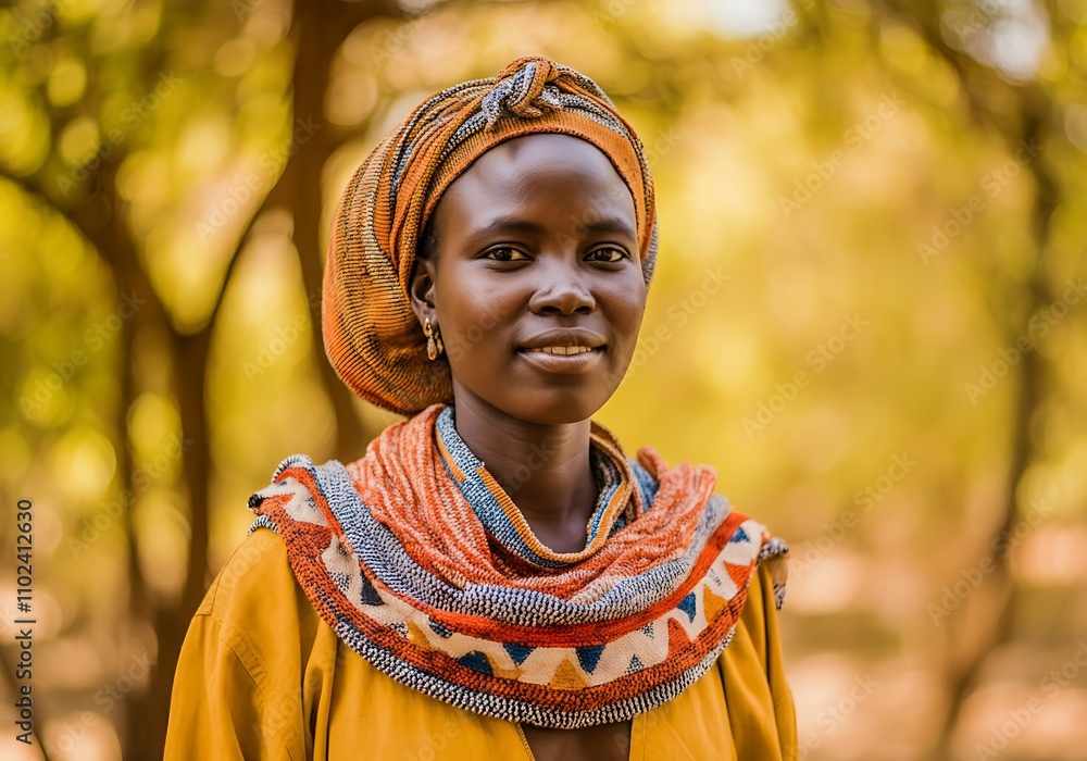Smiling african woman in traditional clothing outdoors Smiling african woman in traditional clothing outdoors