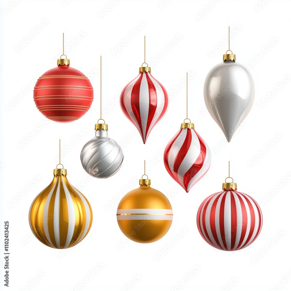 Set of shiny red and gold Christmas baubles isolated on a pure white background Set of shiny red and gold Christmas baubles isolated on a pure white background
