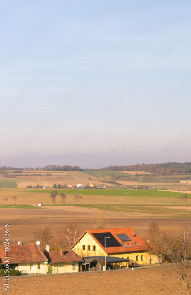 Autumn landscape in the countryside. Agricultural field and blue sky. Autumn landscape in the countryside. Agricultural field and blue sky.