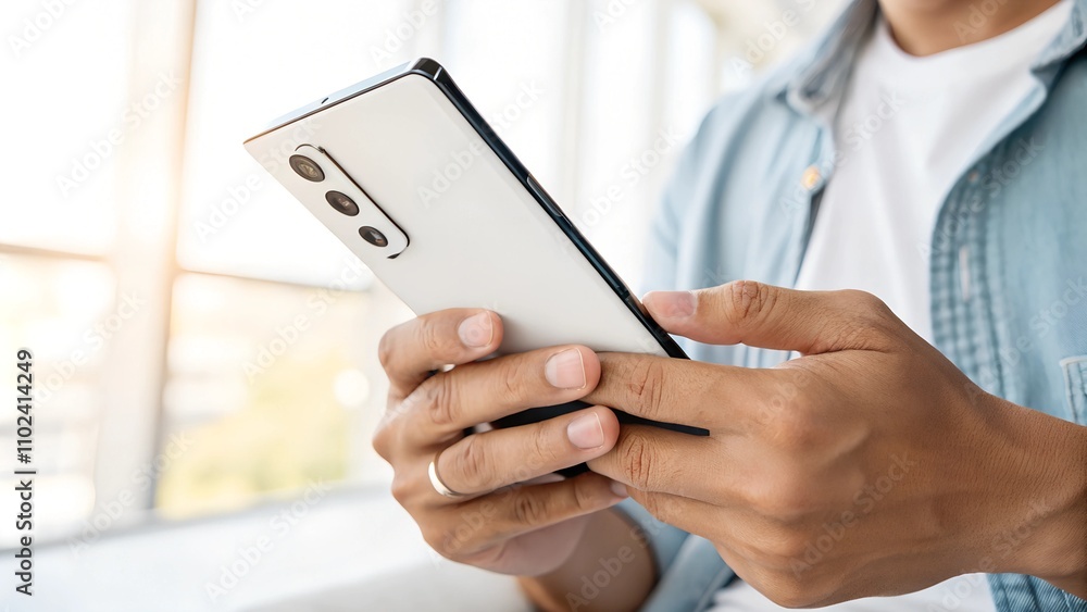 Young asian male using smartphone in bright modern setting Young asian male using smartphone in bright modern setting