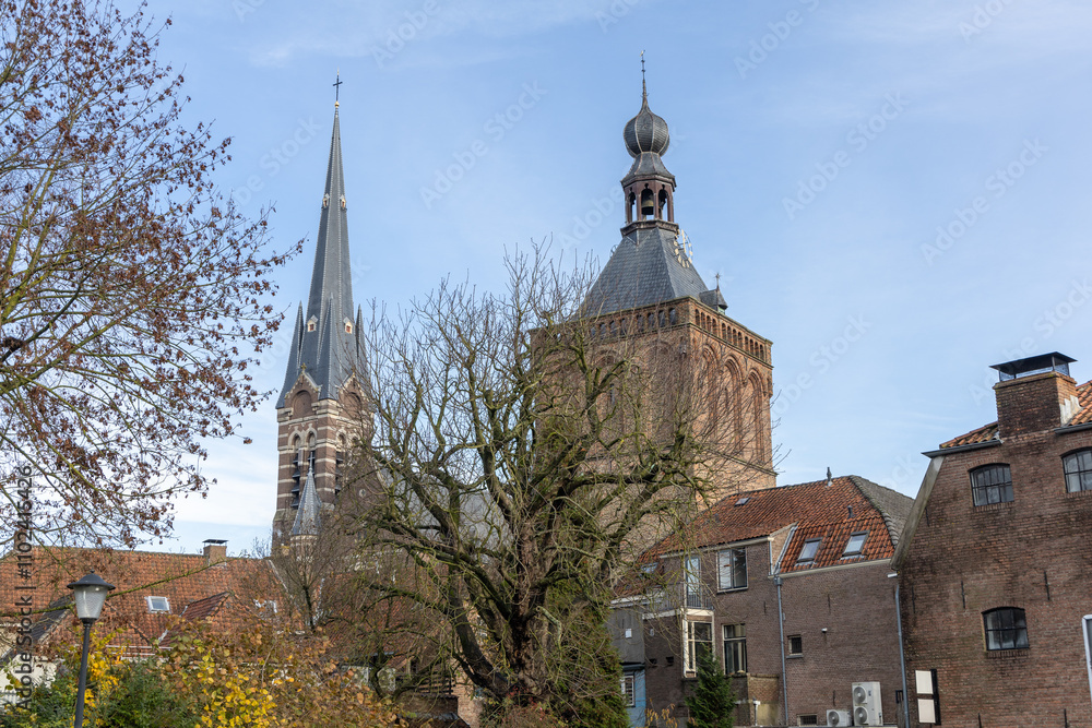 Culemborg a Dutch city, with church and the gate tower.