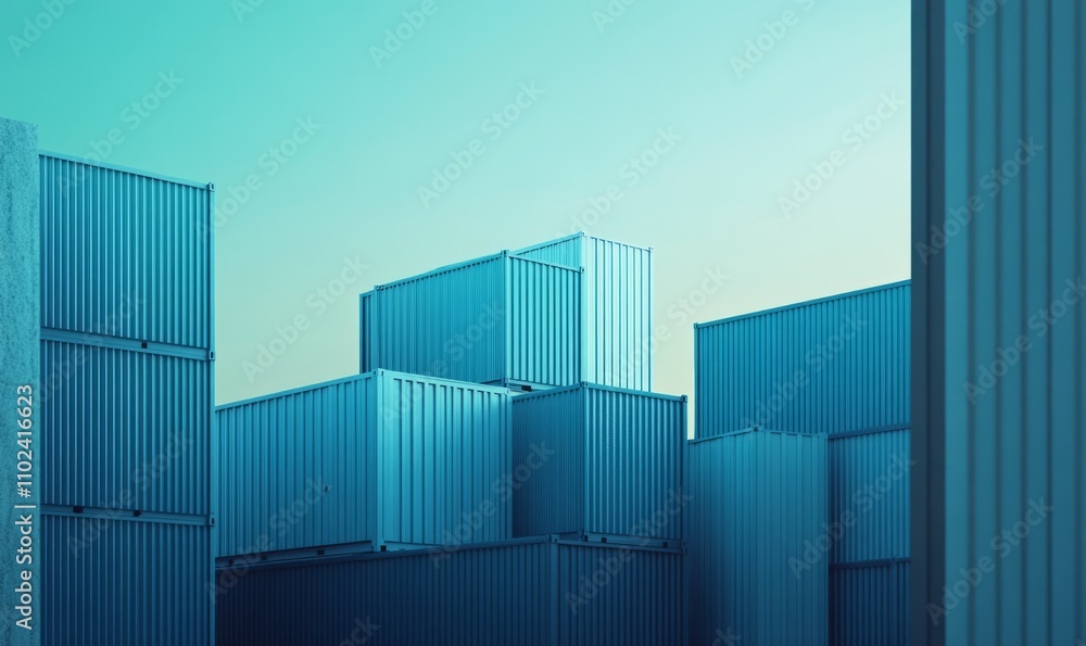 Intermodal Shipping Containers in Blue Tones Intermodal Shipping Containers in Blue Tones