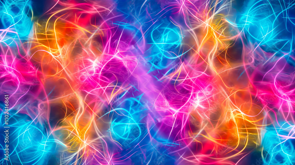 Dynamic neon chaos explodes in vibrant colors against a rich blue background, creating an electrifying atmosphere that captivates with every swirling light Dynamic neon chaos explodes in vibrant colors against a rich blue background, creating an electrifying atmosphere that captivates with every swirling light