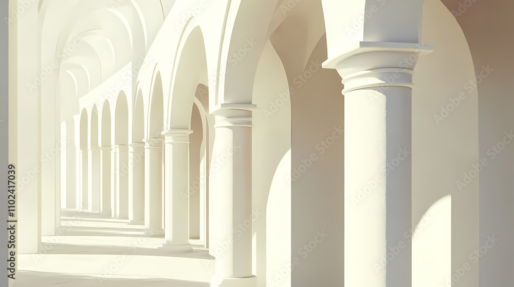 Fototapeta premium Liminal white building with arches. Liminal. Illustration