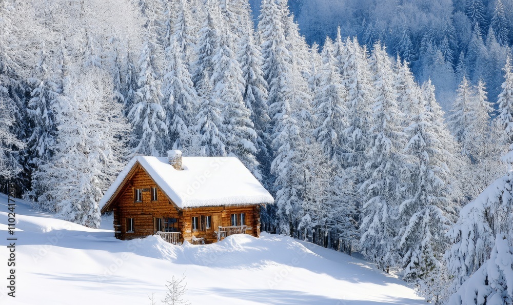 A beautiful winter landscape background featuring a cozy cabin surrounded by snow-laden trees, ideal for evoking warmth and comfort during the cold winter months A beautiful winter landscape background featuring a cozy cabin surrounded by snow-laden trees, ideal for evoking warmth and comfort during the cold winter months