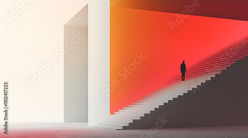 Minimalist architecture in liminal space with stairs. escapism concept. digital art. Liminal. Illustration photo