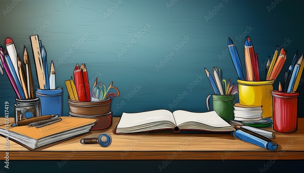 Fototapeta premium Stationery on the desk, book,copy space for text