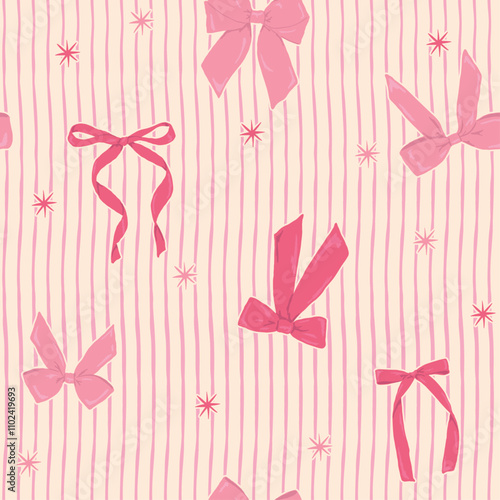 ribbons, bow, coquette, girly seamless pattern background, print, pattern, greeting card, banners, web, wrapping paper, fashion, fabric, textile, wallpaper, cover