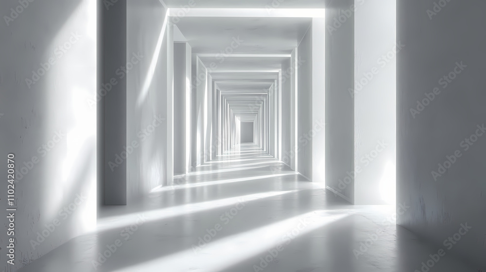 Fototapeta premium Futuristic endless corridor - generative ai. Liminal. Illustration
