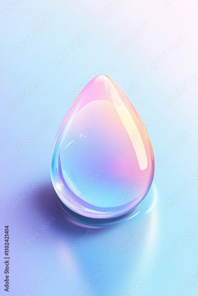 A shimmering, iridescent drop of water reflecting soft pastel hues in a serene setting. A shimmering, iridescent drop of water reflecting soft pastel hues in a serene setting.