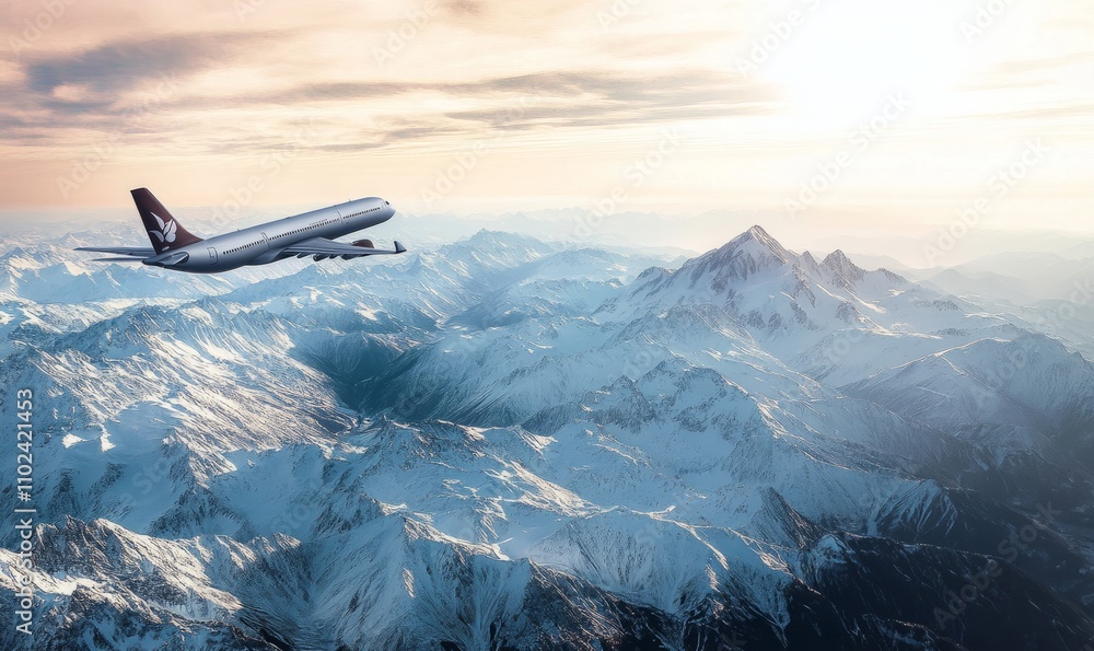 Fototapeta premium Plane Flying Over Mountains
