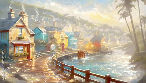 Coastal Town Landscape Background photo