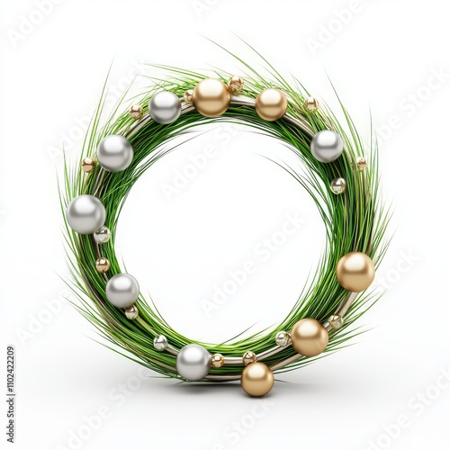 Top view of this beautifully rendered christmas wreath frame (RGBA 3D Rendering PNG). photo