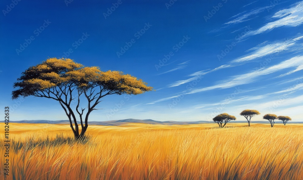 sprawling savannah with acacitrees under clear sky the ozone layer protecting the vibrant ecosystem sprawling savannah with acacitrees under clear sky the ozone layer protecting the vibrant ecosystem