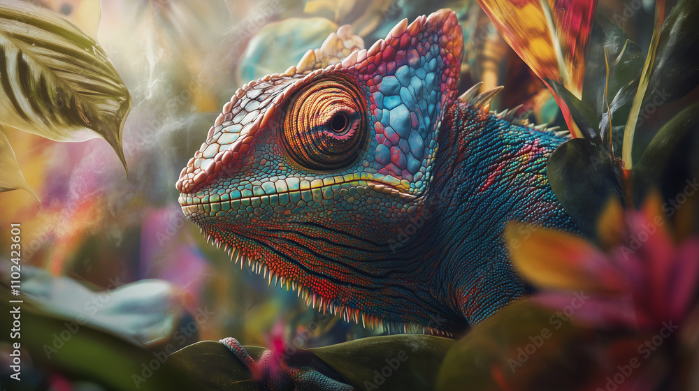 Obraz premium Close-up of a chameleon's vibrant textured patterns