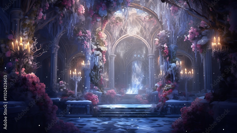 A secret garden of glowing snowflakes, where each crystalline blossom holds the magic of Christmas in its delicate form A secret garden of glowing snowflakes, where each crystalline blossom holds the magic of Christmas in its delicate form