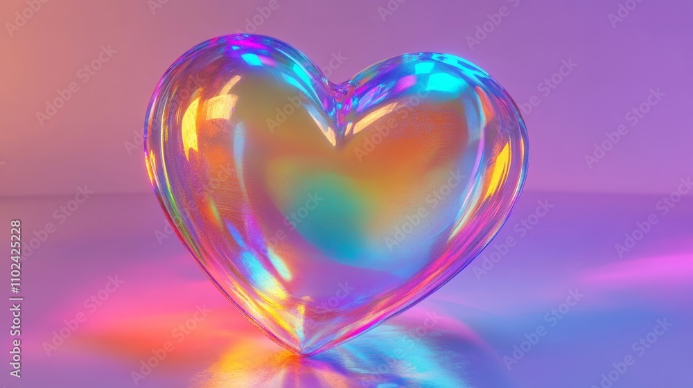 Holographic 3D heart with rainbow effects in retro-futuristic style Holographic 3D heart with rainbow effects in retro-futuristic style