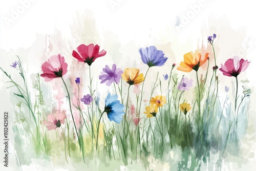 Wallpaper Mural Vibrant Blossom: Watercolor Abstract Meadow Floral Artwork for Spring Greetings Torontodigital.ca