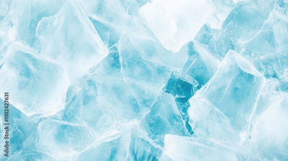 Obraz premium Shimmering ice cubes glisten under gentle light, creating a soothing atmosphere with their crisp texture and bright blue hues, evoking a refreshing feeling