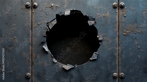 Realistic 3D hole in a metal plate, perfect for industrial themes. 