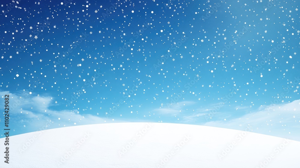 Delicate snowflakes softly descend from the azure sky, blanketing the smooth white terrain below. A peaceful winter ambiance envelops the surroundings, inviting tranquility Delicate snowflakes softly descend from the azure sky, blanketing the smooth white terrain below. A peaceful winter ambiance envelops the surroundings, inviting tranquility