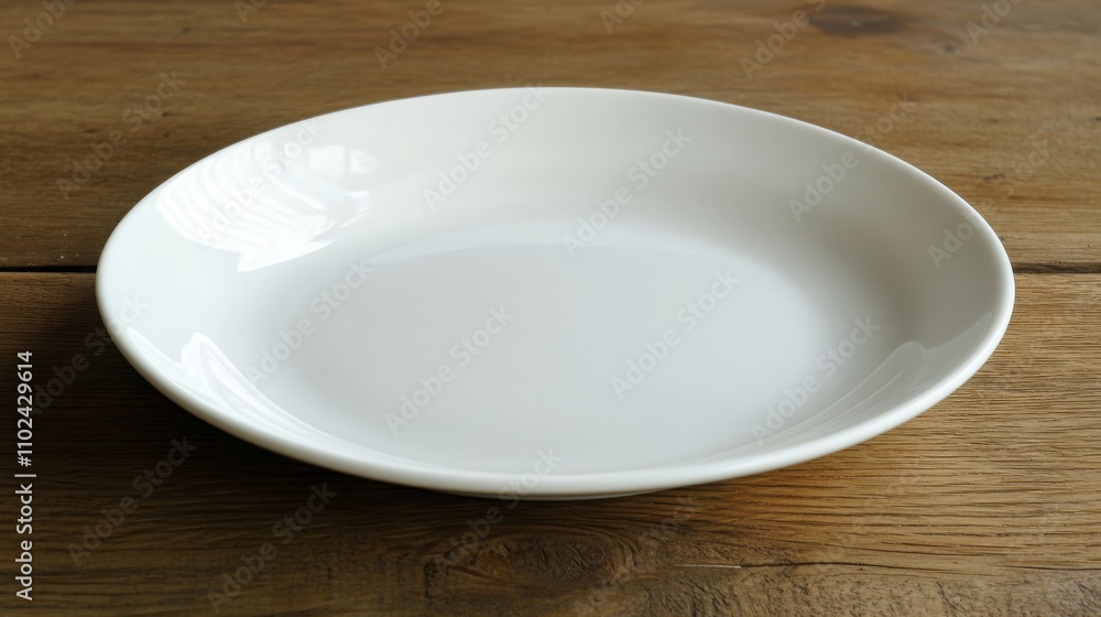 Top view of an empty white plate on a wooden surface Top view of an empty white plate on a wooden surface