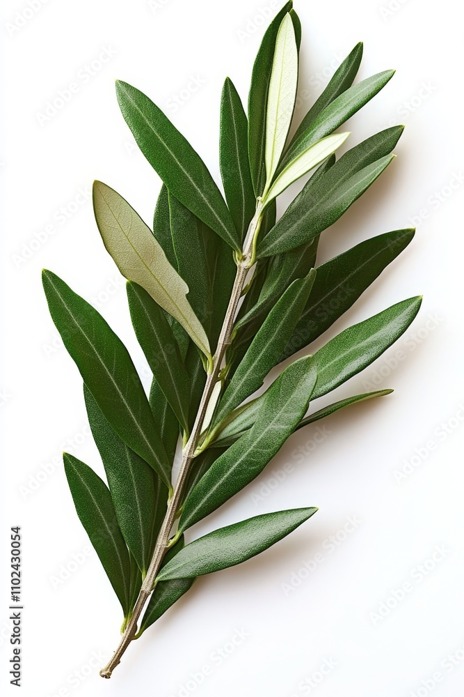 Fototapeta premium Delicate Olive Branch, Symbol of Peace, Harmony, Minimalist Nature Photography on White Background