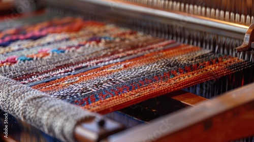 Intricate Weaving Loom Patterns in Vibrant Yarns for Textile Art and Design