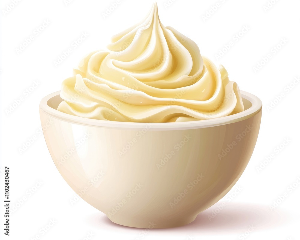 Fresh Creamy Delight: Bowl of Sour Yogurt on a Crisp White Background Fresh Creamy Delight: Bowl of Sour Yogurt on a Crisp White Background