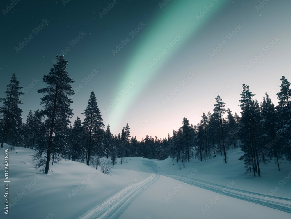 Aurora Borealis Illuminating Snowy Arctic Peaks at Night
Aurora Borealis Illuminating Snowy Arctic Peaks at Night