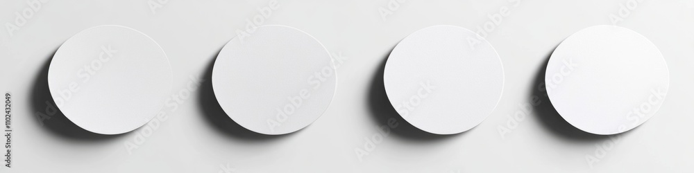 Realistic Round Sticker Mockup. Set of White Adhesive Circles With Curved Corners and Shadows, Perfect for Branding and Badges Realistic Round Sticker Mockup. Set of White Adhesive Circles With Curved Corners and Shadows, Perfect for Branding and Badges