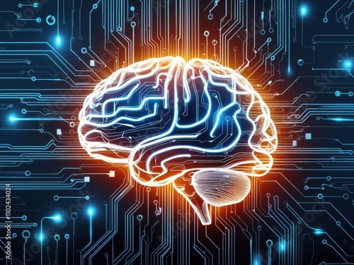 An abstract digital brain composed of intertwining circuits, symbolizing artificial intelligence photo