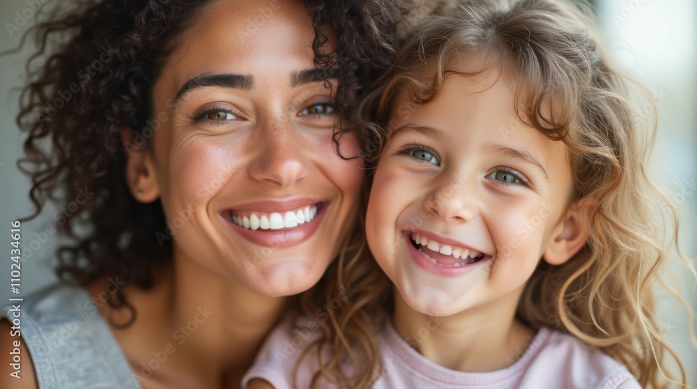 Close-up of a mother and daughter with beautiful smiles. Close-up of a mother and daughter with beautiful smiles.