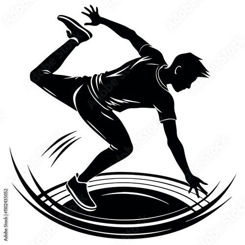 Parkour Silhouette: A dynamic silhouette of a parkour athlete in mid-air, executing a daring move with a focus on speed, agility, and strength. The artistic design evokes a sense of motion and power.