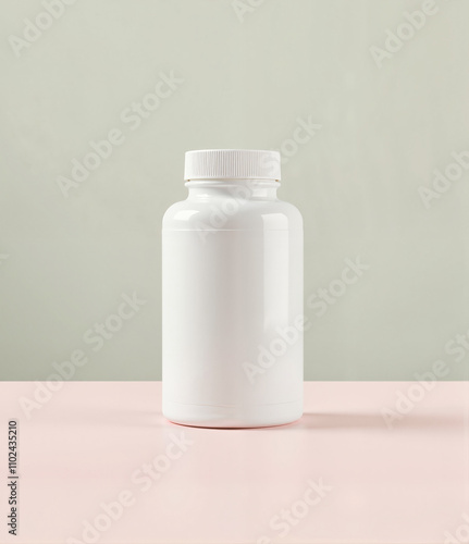 White probiotics bottle on pastel surface