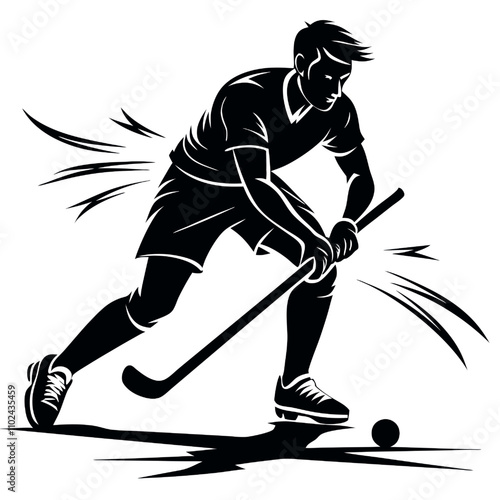 Vector Hockey Player Silhouette: A bold, graphic silhouette of a hockey player in action, showcasing the dynamic energy and speed of the sport.