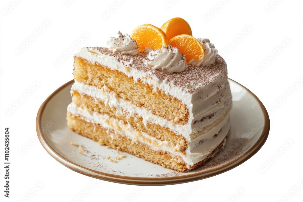 Delightful Mandarin Orange Cake Slices on a White Plate, Fresh and Delicious Dessert Delightful Mandarin Orange Cake Slices on a White Plate, Fresh and Delicious Dessert
