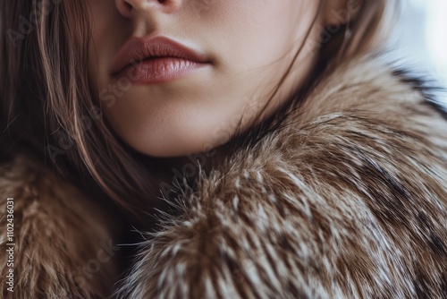Closeup of Luxurious Brown Fur Coat: A Warm Winter Fashion Essential for Brunette Style