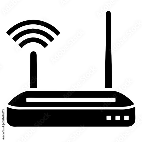 Vector Wireless Router Icon:  A sleek, modern icon of a wireless router, broadcasting a strong Wi-Fi signal. Perfect for technology websites, app interfaces, and presentations. 