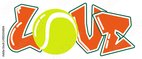 Love - tennis yellow ball, sport vector graphics for street art - graffiti lettering typography - art illustration - multicolor - writen . Green  e orange
