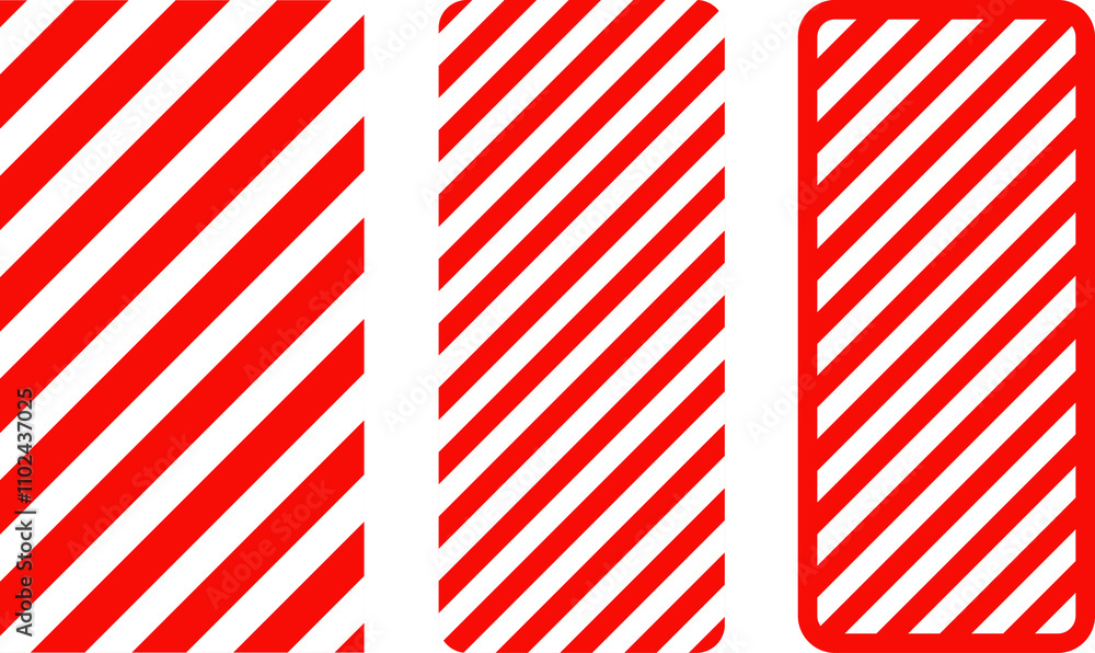 Obraz premium Attention, danger or caution sign. Various white and red warning signs with diagonal lines stripes. Danger zone background