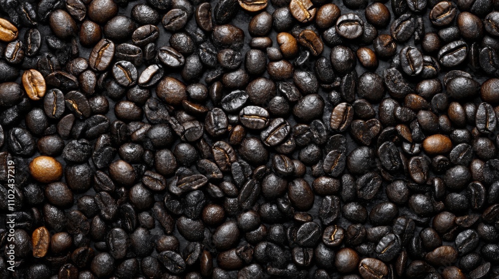 Close-up of coffee beans scattered on a rugged surface with rich textures Close-up of coffee beans scattered on a rugged surface with rich textures