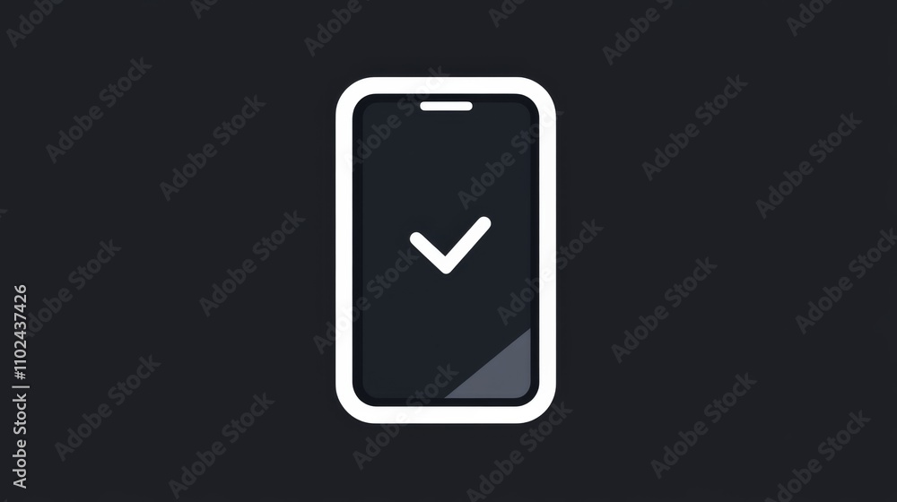 Minimalistic smartphone icon with a checkmark on a black background Minimalistic smartphone icon with a checkmark on a black background