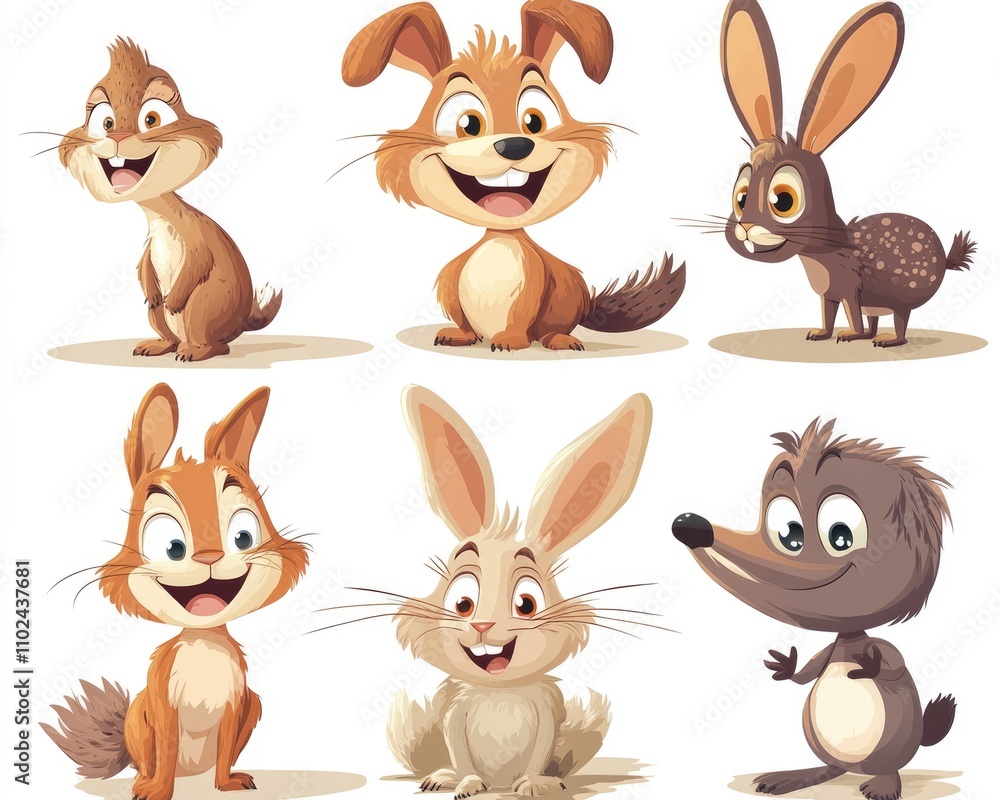 Comical Animal Collection: Adorable Wild Creatures in Quirky Cartoon Style Comical Animal Collection: Adorable Wild Creatures in Quirky Cartoon Style