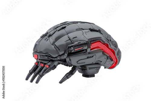 Futuristic Black Robotic Brain with Red Cybernetic Accents