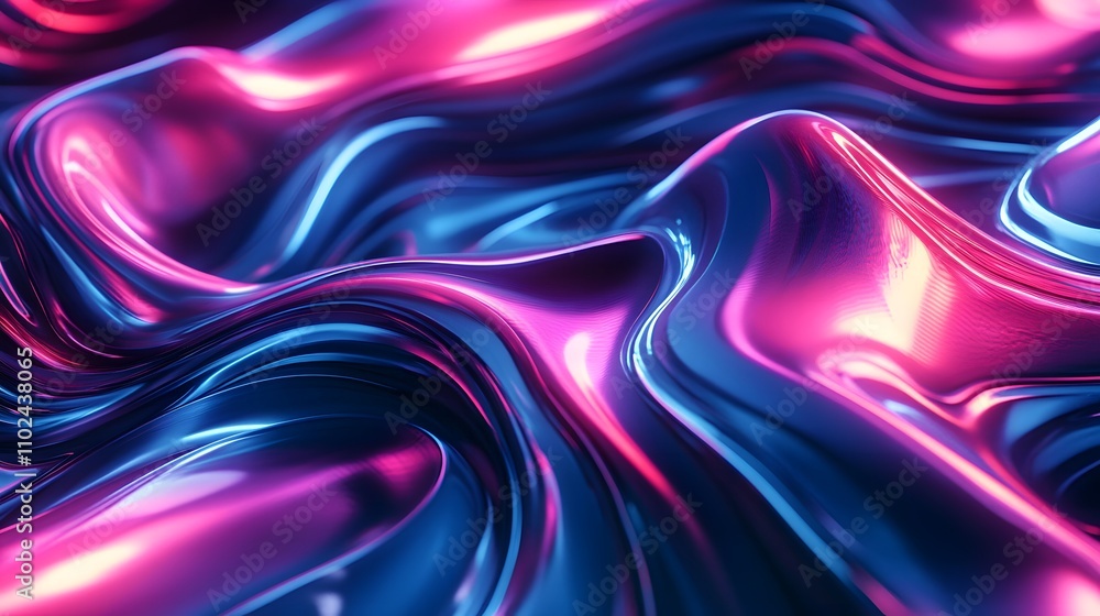 Obraz premium Abstract distorted wave patterns in pink-blue neon color
