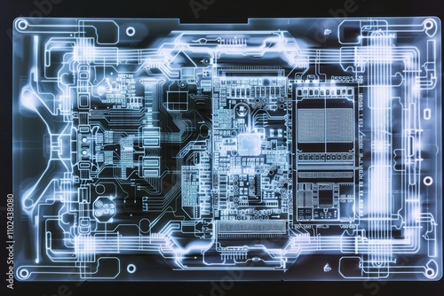 High-Resolution X-Ray of Electronic Circuit Board Highlighting Connections and Components photo