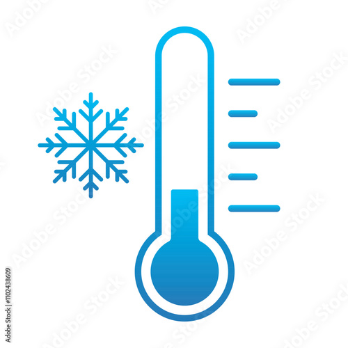 Cold temperature icon, keep frozen label, thermometer with snowflake vector illustration on white background. Cold Weather Flat Sign. Storage in refrigerator and freezer. Weather forecast snowy winter