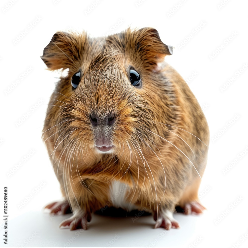 Guinea pig in front of white background.
