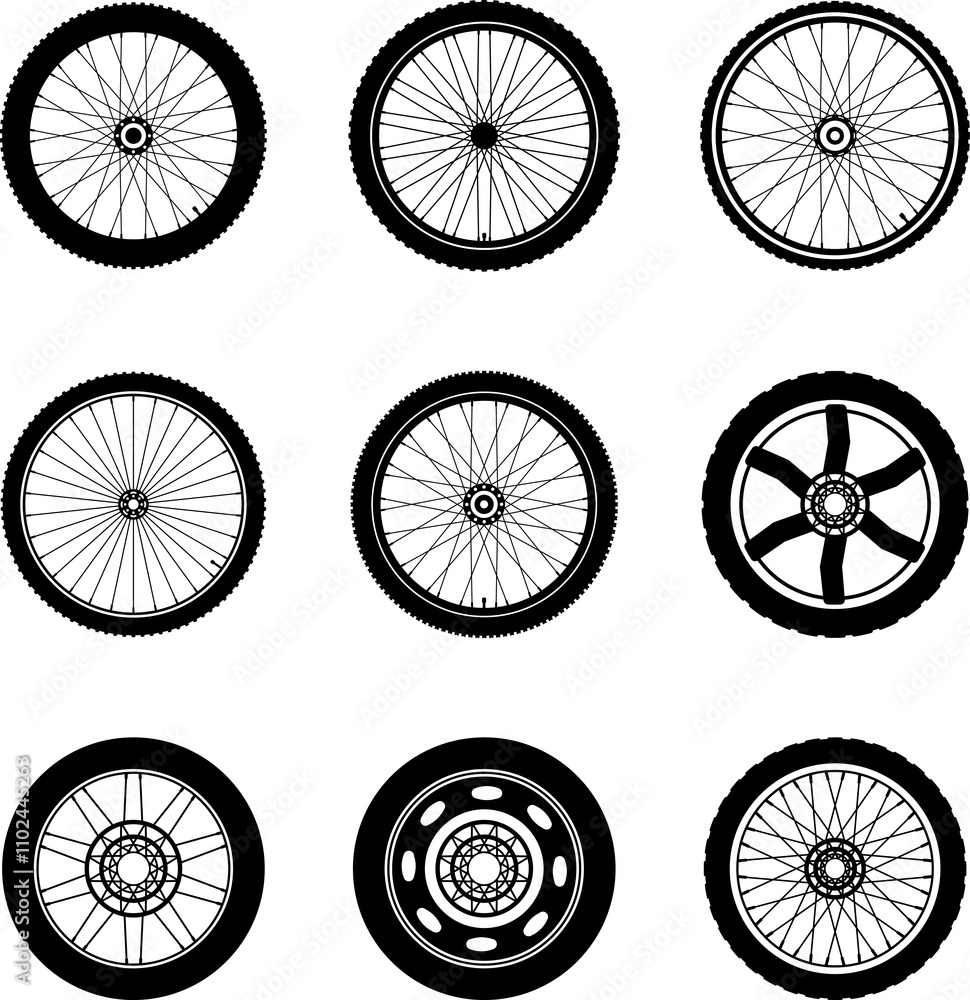 Bike Bicycle wheel vector icon. Bicycle wheel symbol. Bike rubber. Mountain tyre. Valve. Fitness cycle. Motor Bike. Bike Bicycle wheel vector icon. Bicycle wheel symbol. Bike rubber. Mountain tyre. Valve. Fitness cycle. Motor Bike.